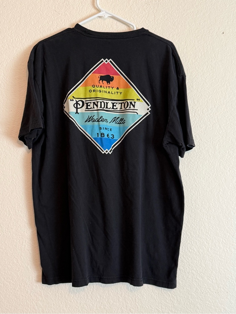 Pendleton Black Short Sleeve Tee with Rainbow Diamond Logo